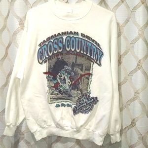 Vtg 90s Looney Tunes TAZ Sweatshirt Giant Cross Country Skiing Champion Devil